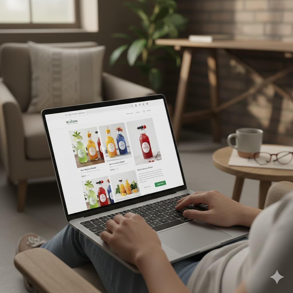 Online shopping for Rapture kratom drinks on laptop